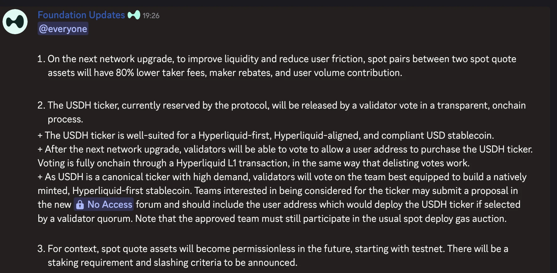Hyperliquid启动USDH代币符号释放程序 验证者投票机制确定稳定币发行团队